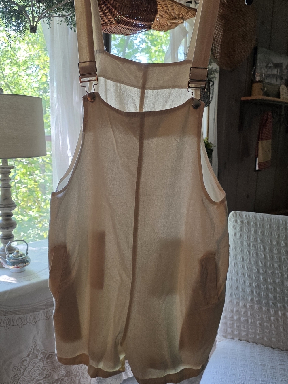 Lightweight Cream Linen Overall Romper